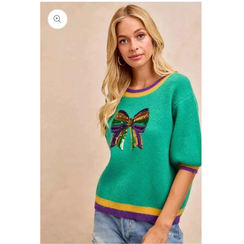 Mardi Gras Sequin Ribbon Sweater - Picture 5 of 6